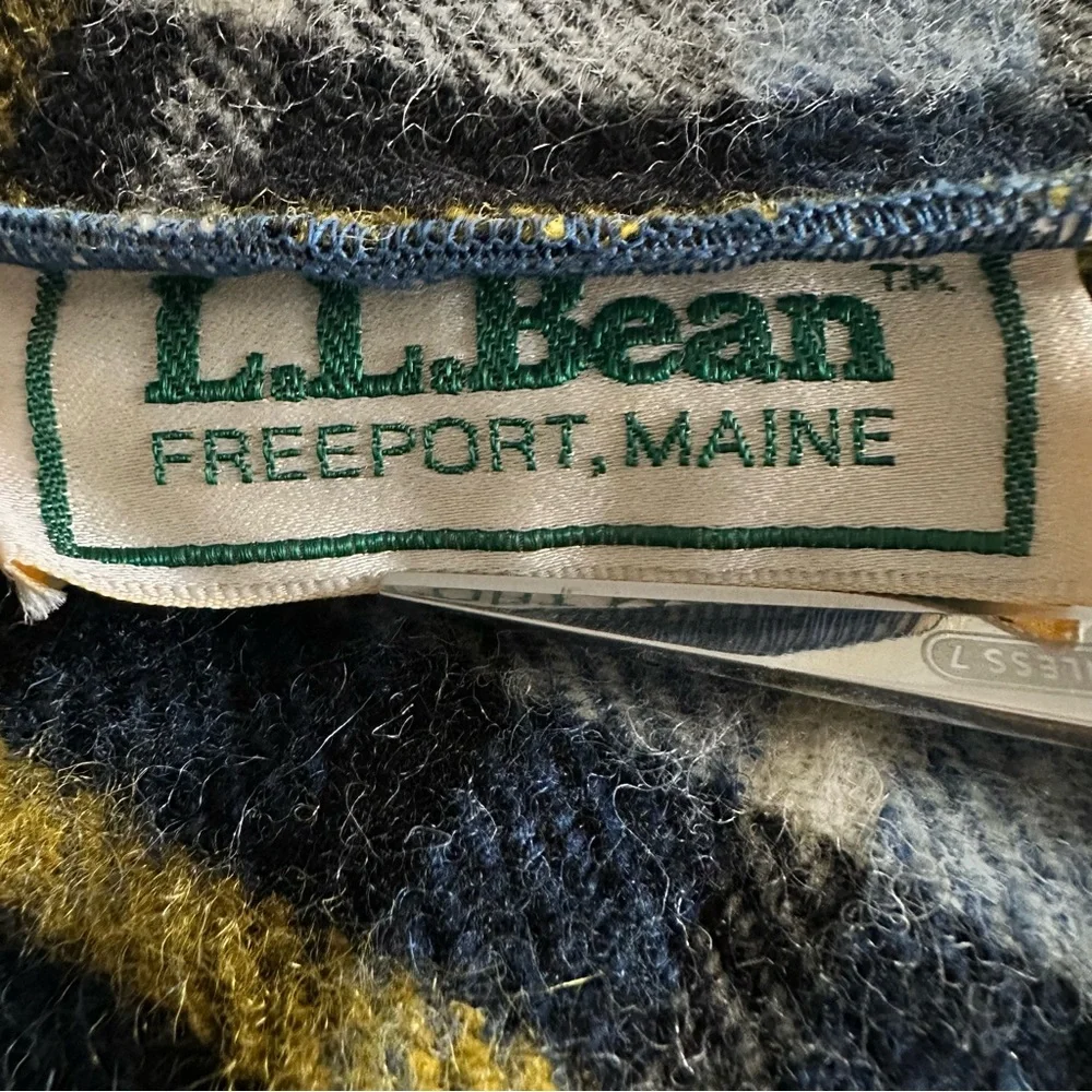 Vtg LL Bean Plaid Blanket Throw Blue Black Cream Tartan Check Cabin Core Camping